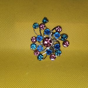 Coro Blue and Pink Crystal Brooch